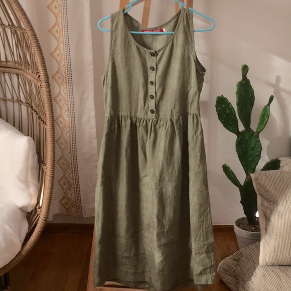 pyne & smith Dresses & Skirts - Green Subtle Stripe Linen Sleeveless Dress